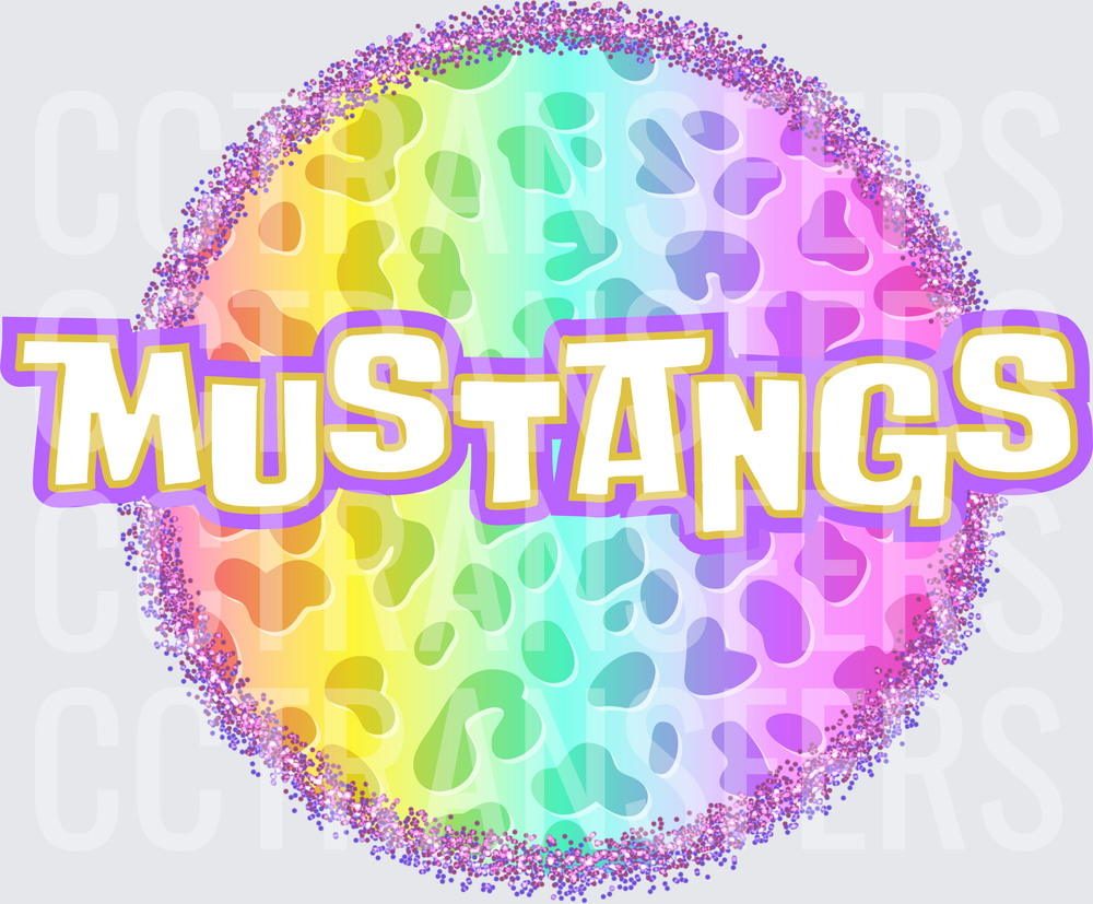 Mustangs Rainbow Leopard Glitter Circle (DTF)
