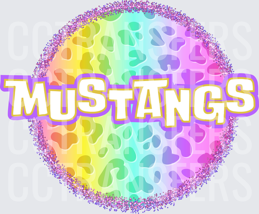 Mustangs Rainbow Leopard Glitter Circle (DTF)
