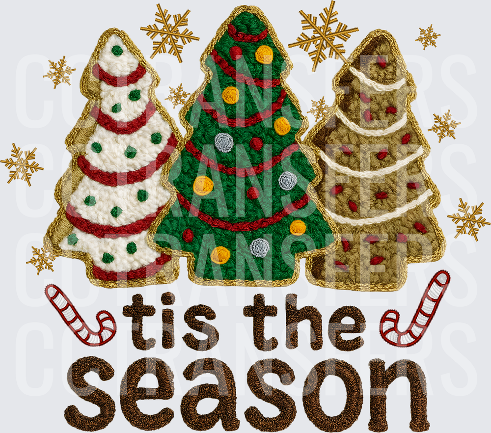 Tis The Season Embroidery Christmas Trees Snowflakes (DTF)