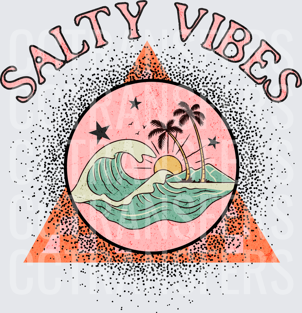 Salty Vibes Ocean Wave Palm Tree Sunset Circle (DTF)