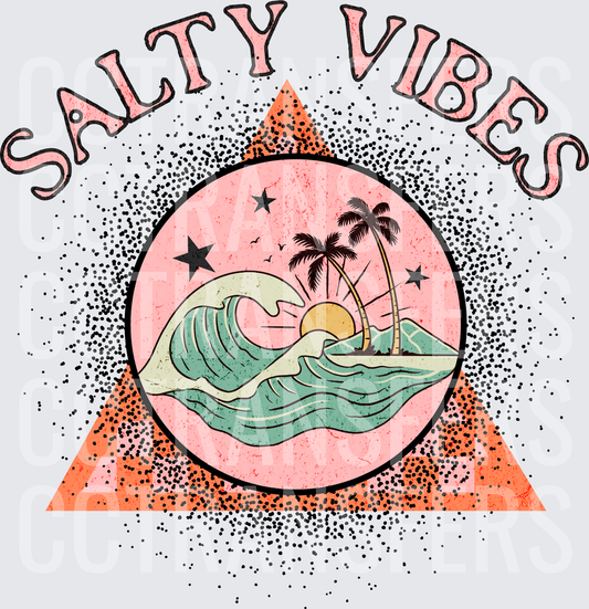 Salty Vibes Ocean Wave Palm Tree Sunset Circle (DTF)