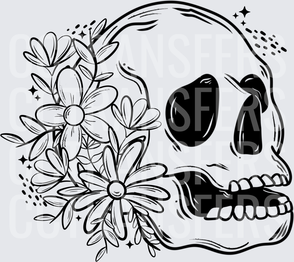 Floral Skull with Daisies and Sparkles (DTF)