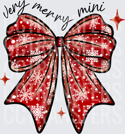 Very Merry Mini Red Snowflake Christmas Bow (DTF)