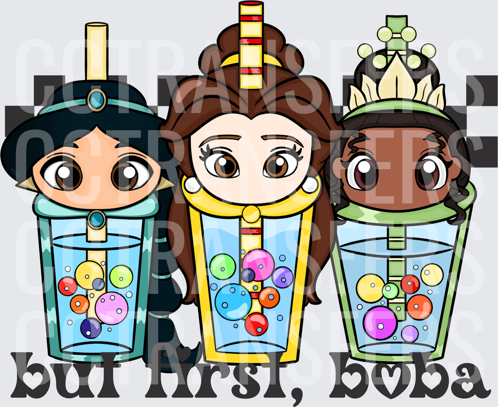 But First Boba Cute Princess Chibi Bubble Tea Trio (DTF)