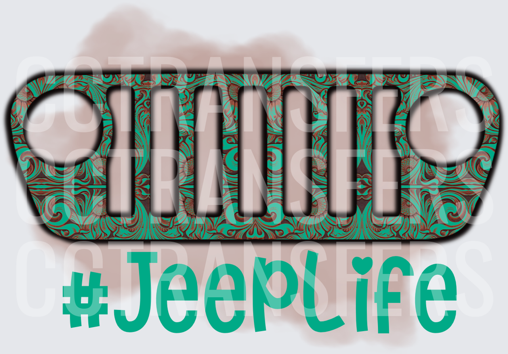 Turquoise Tooled Floral Off-Road Grille #JeepLife (DTF)