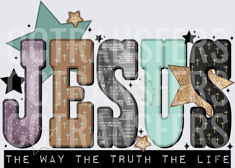 Jesus The Way The Truth The Life Cross Star Patchwork (DTF)