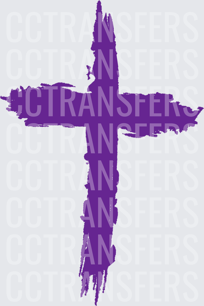 Purple Brush Stroke Grunge Christian Cross (DTF)