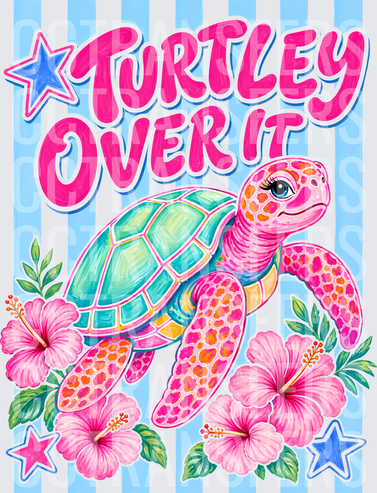 Turtley Over It Pink Sea Turtle Hibiscus Floral (DTF)