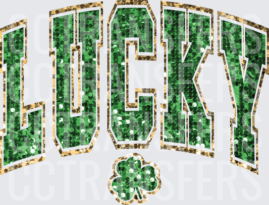 Lucky Sequin Varsity Arch Green Gold Shamrock (DTF)