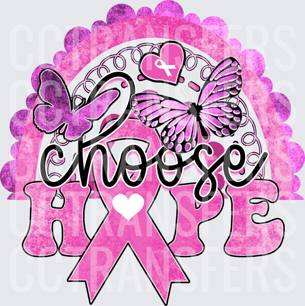 Choose Hope Breast Cancer Awareness Butterfly Pink Ribbon (DTF)
