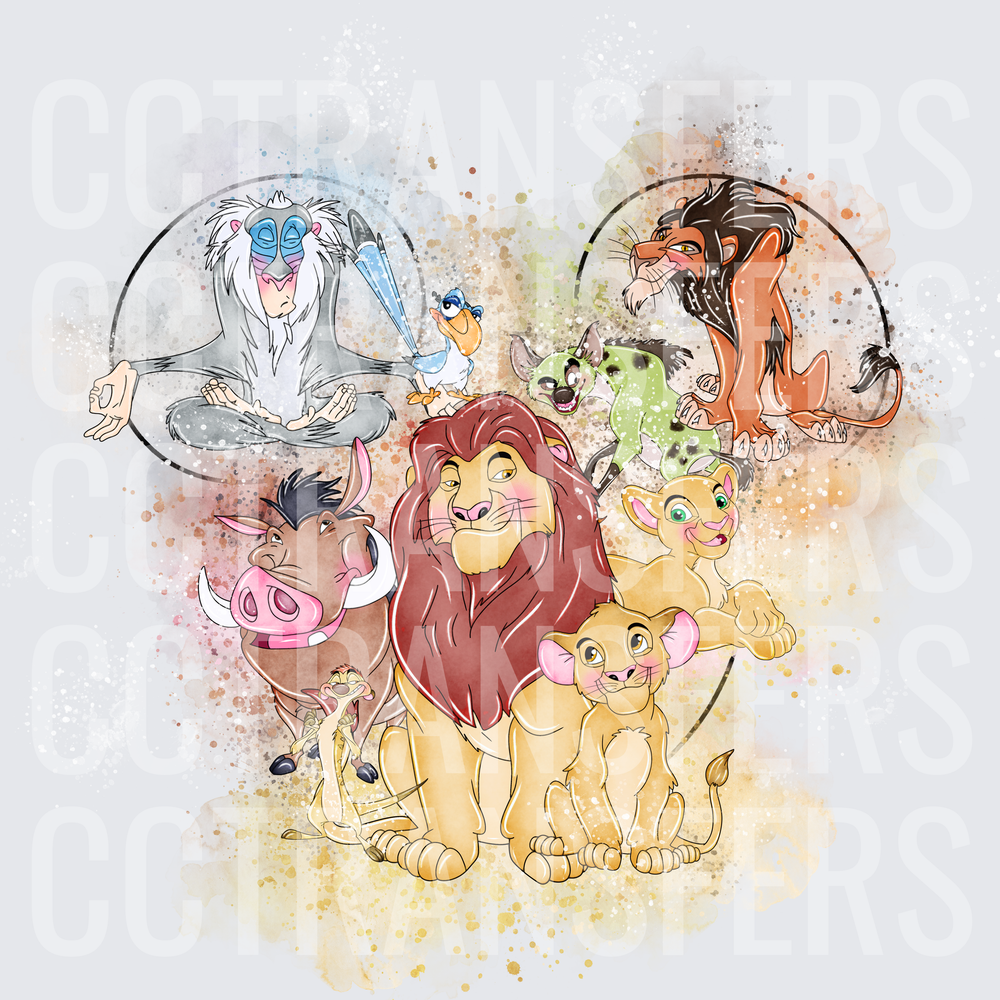 Watercolor African Savanna Lions and Friends Character Group (DTF)
