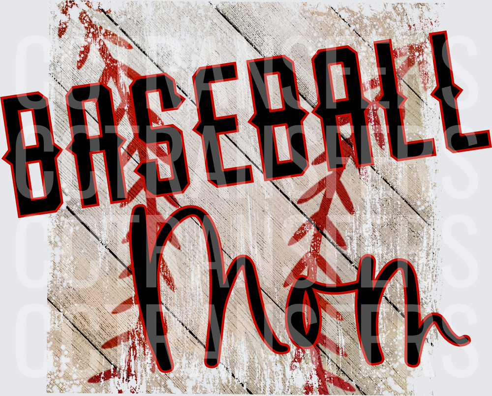 Baseball Mom Distressed Wood Grain Stitching Design (DTF)