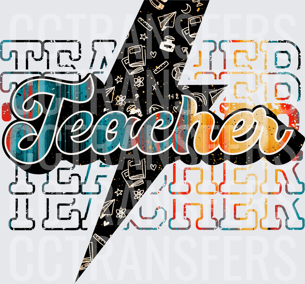 Retro Teacher Lightning Bolt School Icons Stacked (DTF)