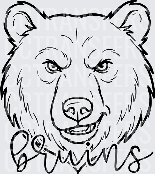 Fierce Bear Face Bruins Script Lettering (DTF)