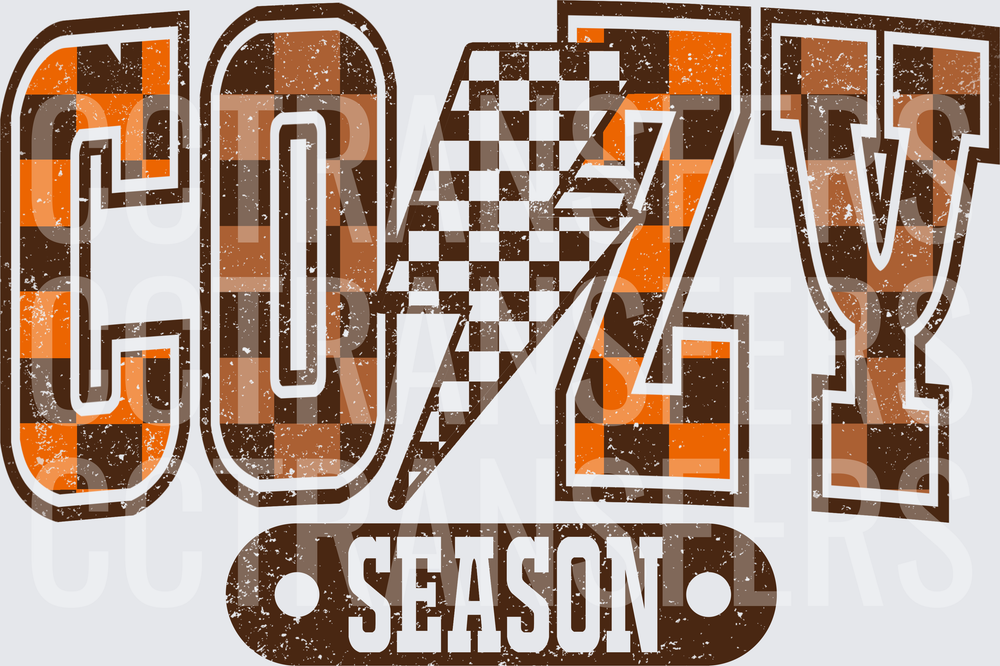 Cozy Season Checkered Plaid Varsity Letter Distressed (DTF)