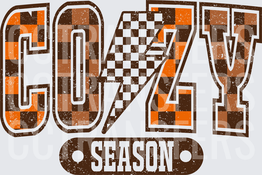 Cozy Season Checkered Plaid Varsity Letter Distressed (DTF)