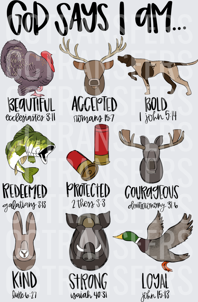 God Says I Am Hunting and Outdoor Animals Bible Verse (DTF)