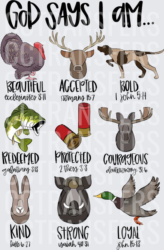 God Says I Am Hunting and Outdoor Animals Bible Verse (DTF)