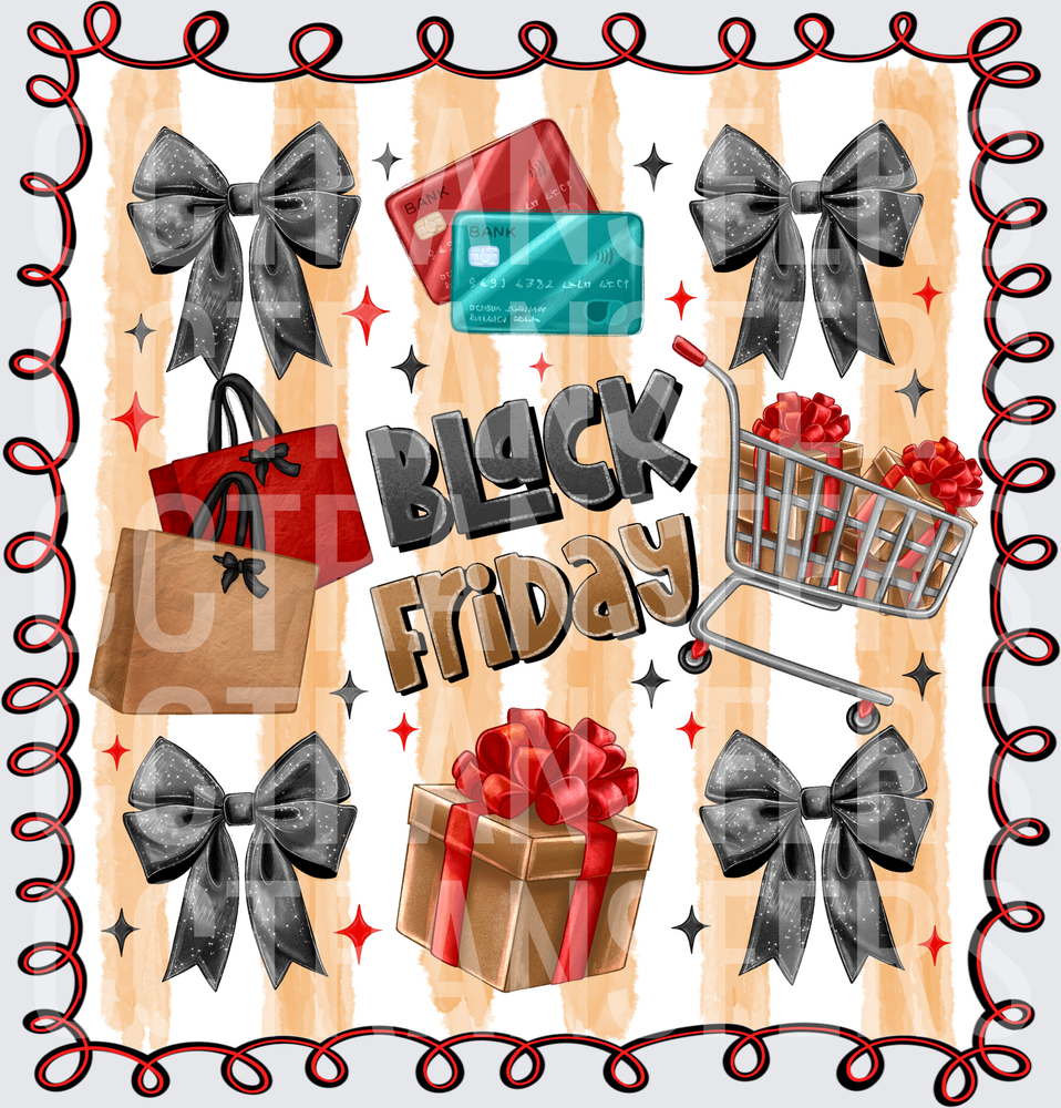 Black Friday Shopping Bows Gift Cart Cards (DTF)