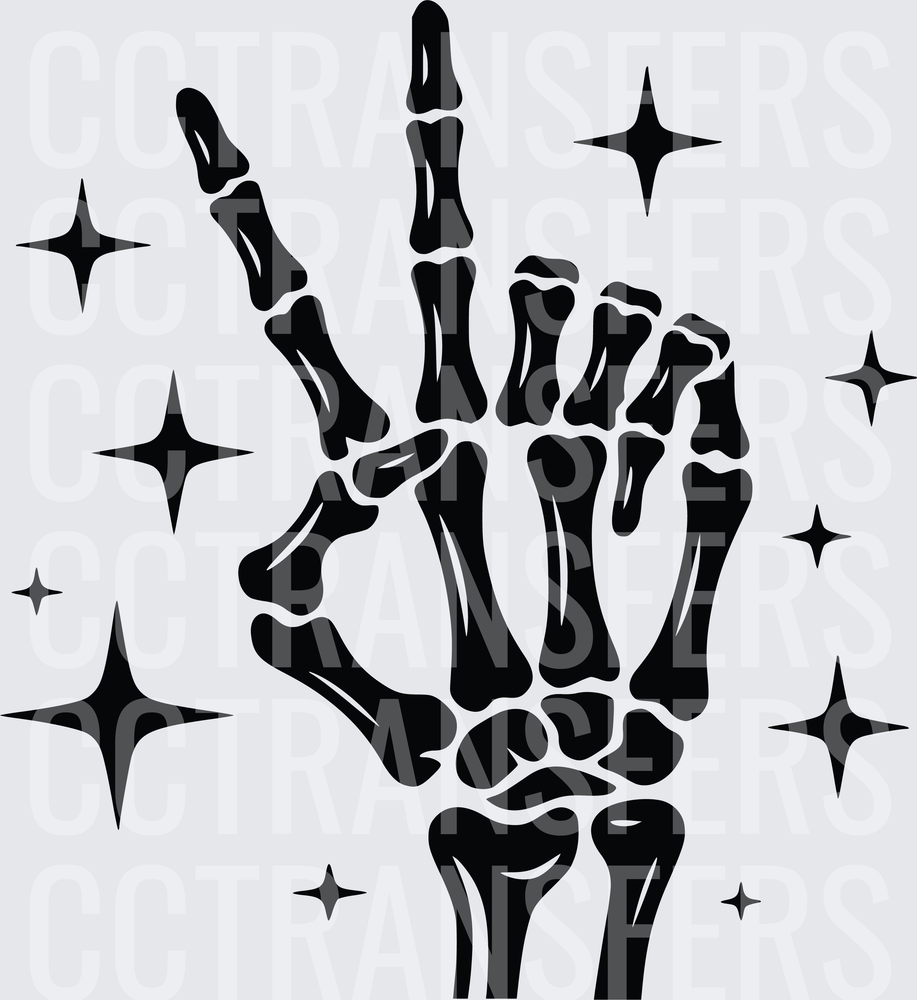 Skeleton Hand Rock On Gesture with Sparkle Stars (DTF)
