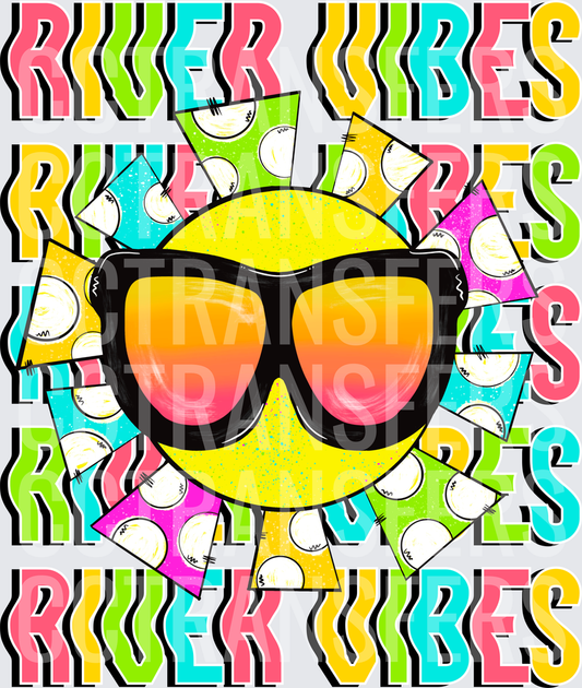River Vibes Retro Sun with Sunglasses Colorful Design (DTF)