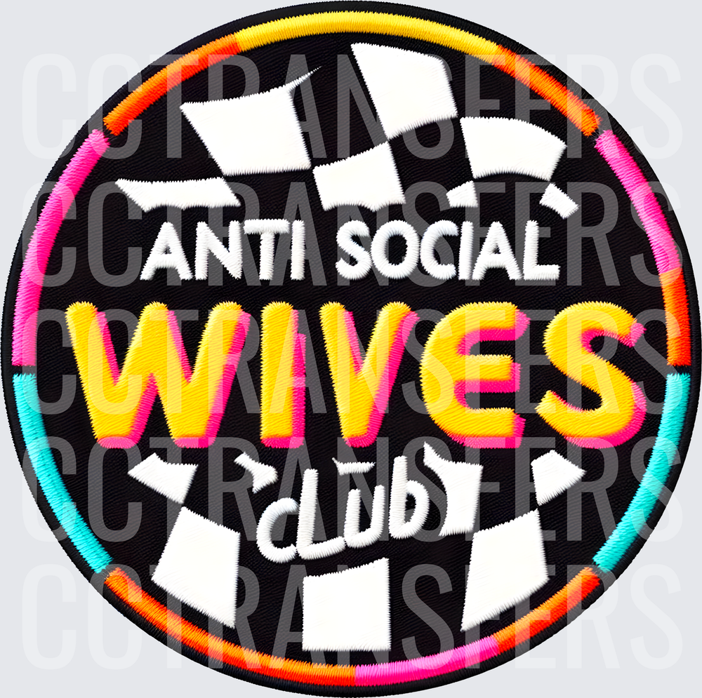 Anti Social Wives Club Checkered Patch Embroidery (DTF)