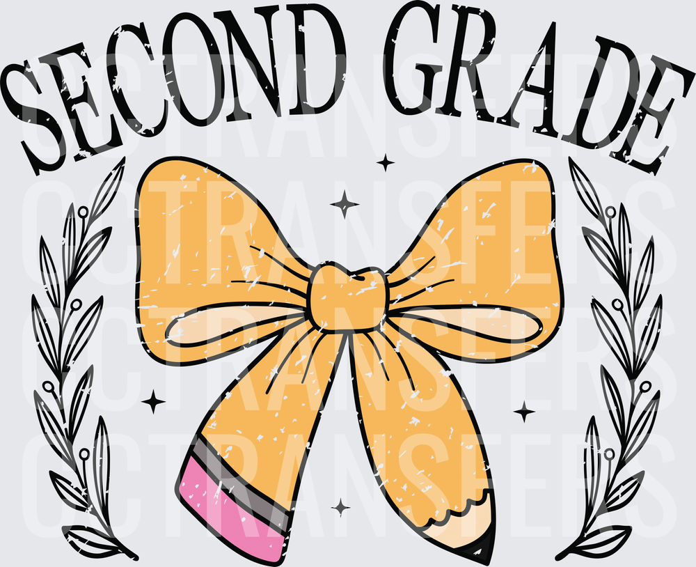 Second Grade Pencil Bow Laurel Wreath (DTF)