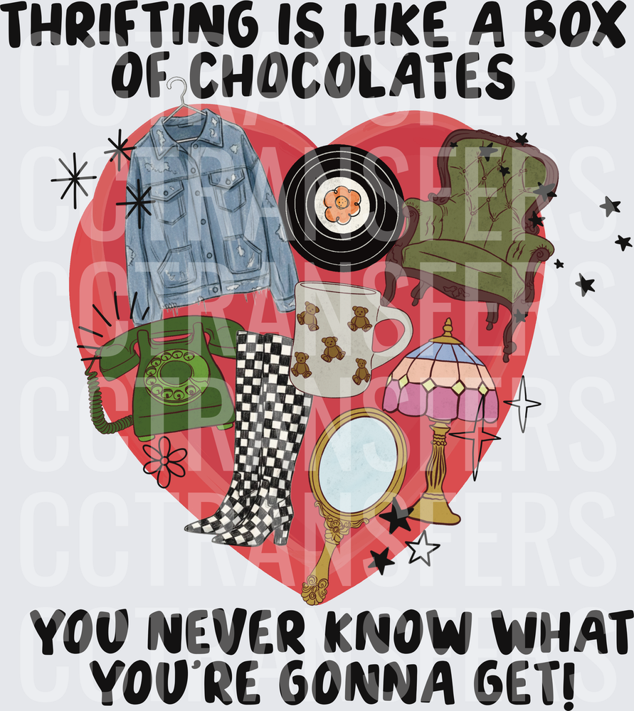 Thrifting Is Like A Box Of Chocolates Heart (DTF)