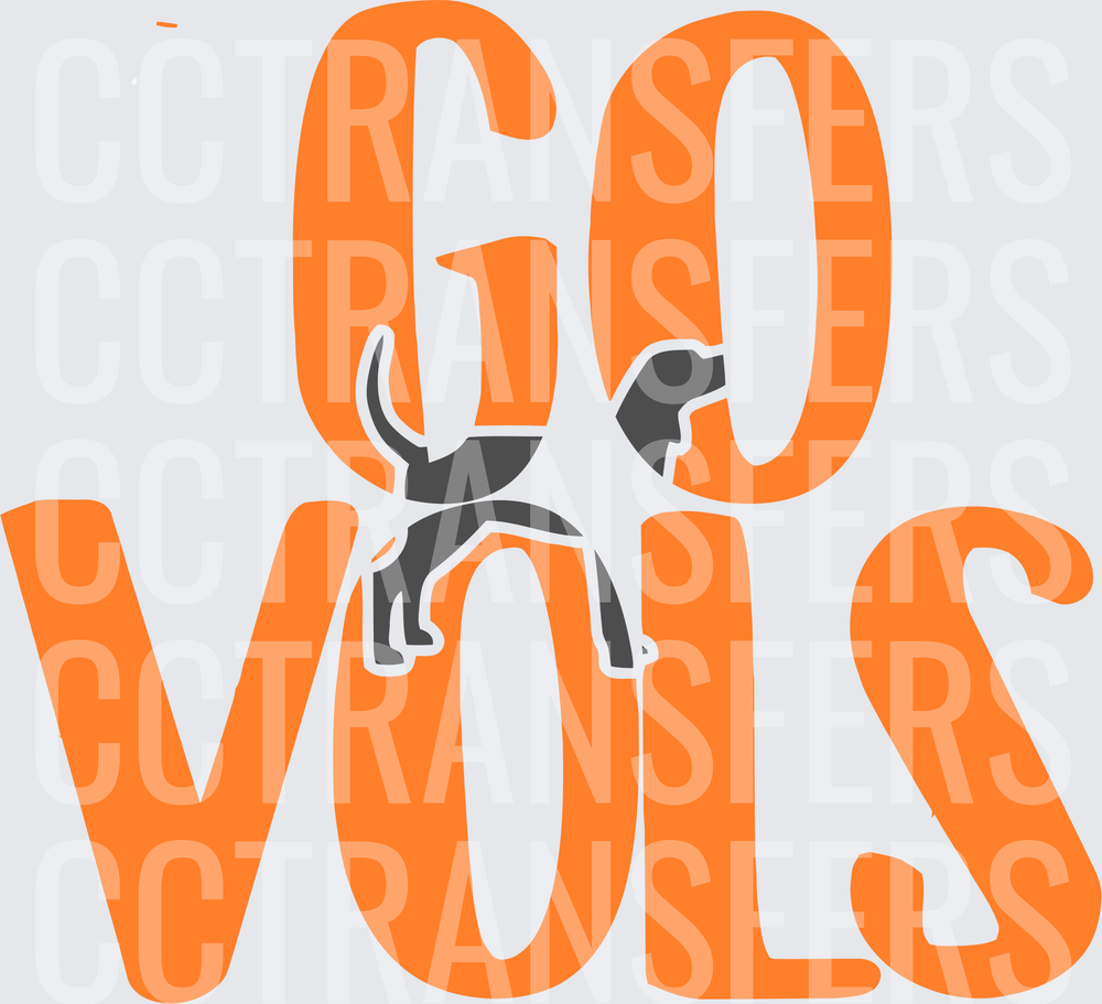 Go Vols Orange Bold Text with Gray Hound Dog (DTF)