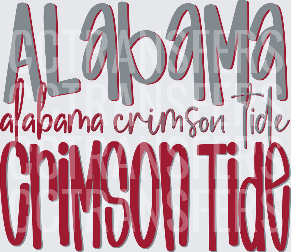 Crimson Tide Mixed Font Layered Text Design (DTF)