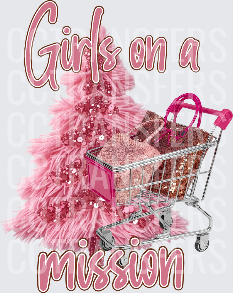 Girls on a Mission Pink Fluffy Tree Shopping Cart (DTF)