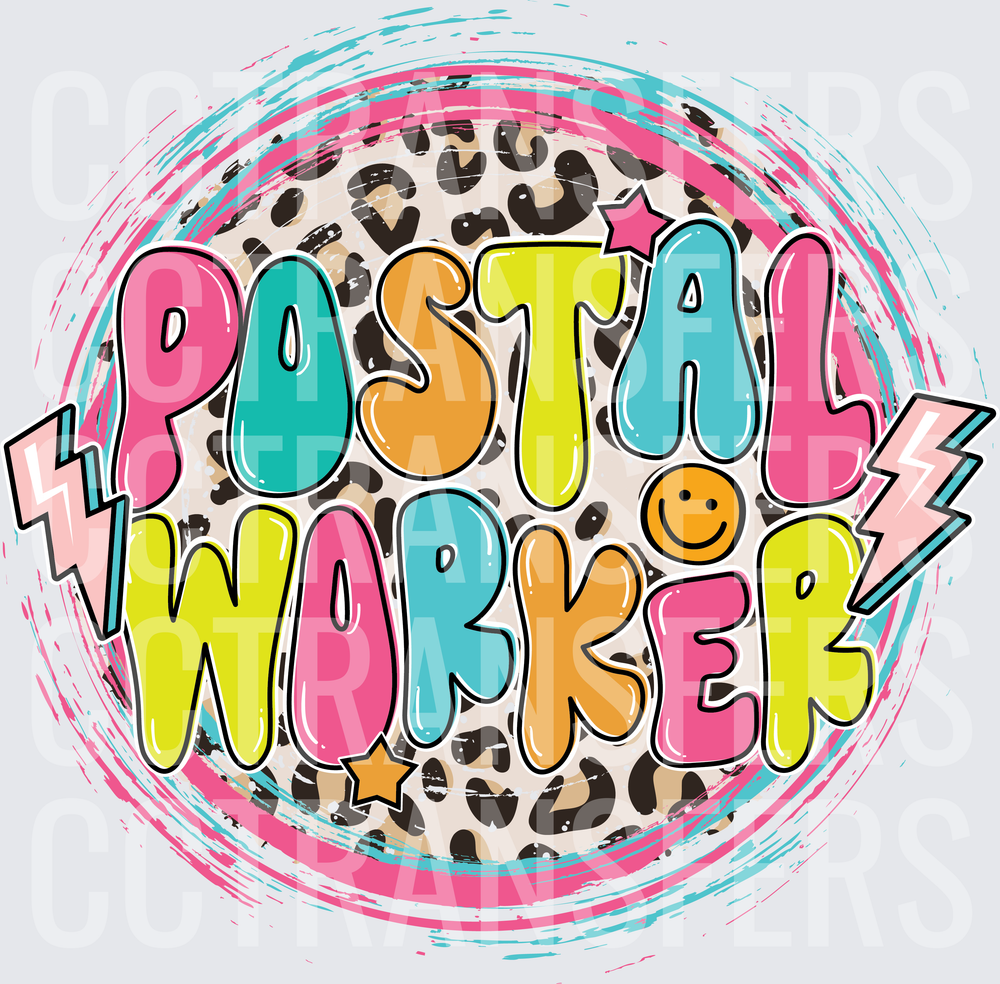 Postal Worker Colorful Leopard Print Bolt Circle (DTF)
