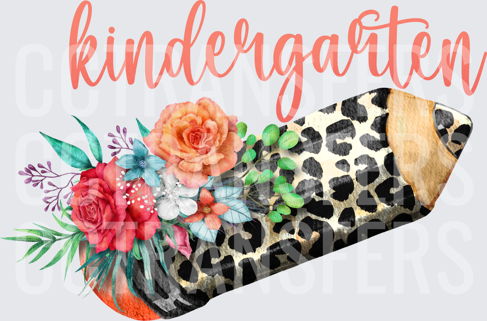 Kindergarten Leopard Print Pencil Floral Bouquet (DTF)