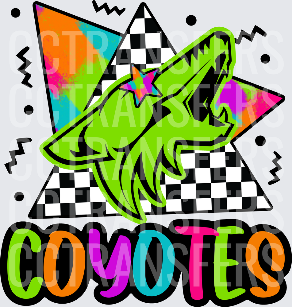 Retro 90s Howling Coyote Neon Checkered COYOTES (DTF)
