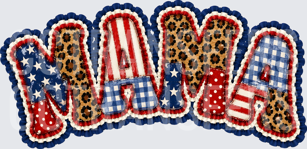 Patriotic Patchwork MAMA Leopard Gingham Stars Stripes (DTF)