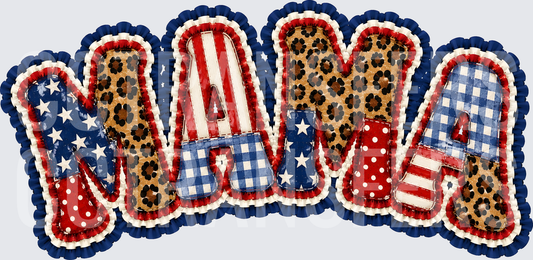 Patriotic Patchwork MAMA Leopard Gingham Stars Stripes (DTF)