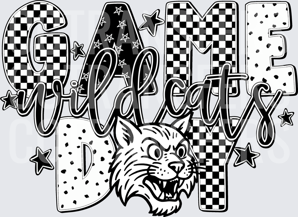 Game Day Wildcats Checkered Star Wildcat Mascot (DTF)