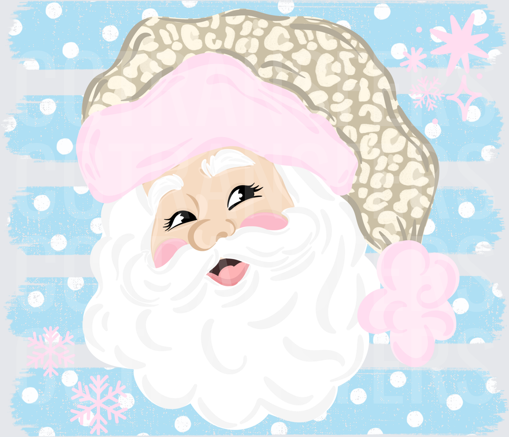 Winking Santa Pink Leopard Hat Snowflakes (DTF)