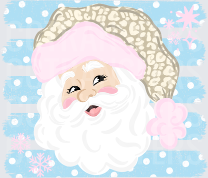 Winking Santa Pink Leopard Hat Snowflakes (DTF)