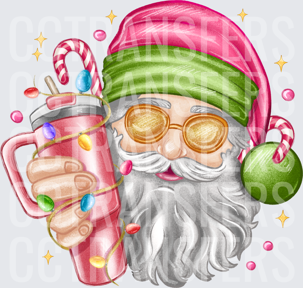 Groovy Santa Gnome Pink Tumbler Christmas Lights (DTF)