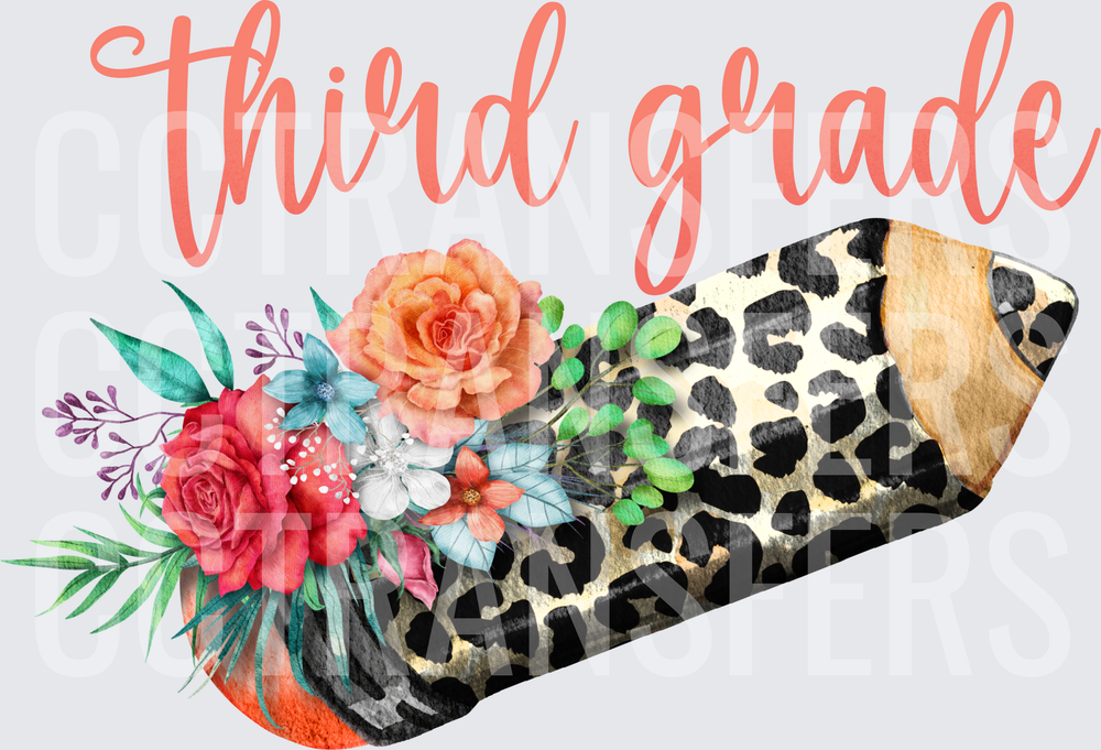 Third Grade Leopard Print Pencil Floral Bouquet (DTF)