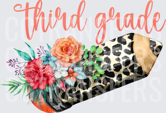 Third Grade Leopard Print Pencil Floral Bouquet (DTF)