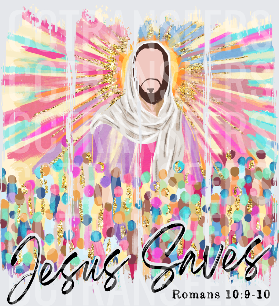 Jesus Saves Romans 10:9-10 Colorful Crowd Faith (DTF)
