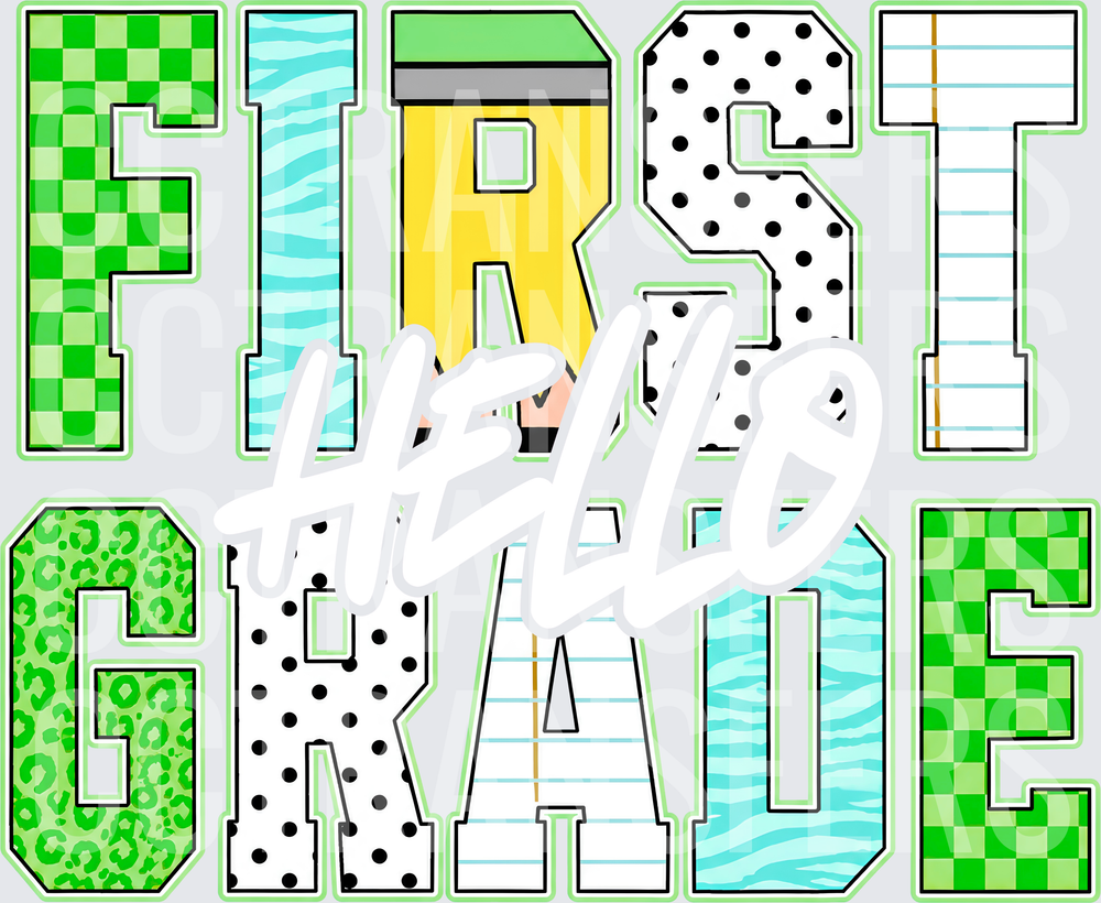 First Grade Patterned Block Letters School Design (DTF)