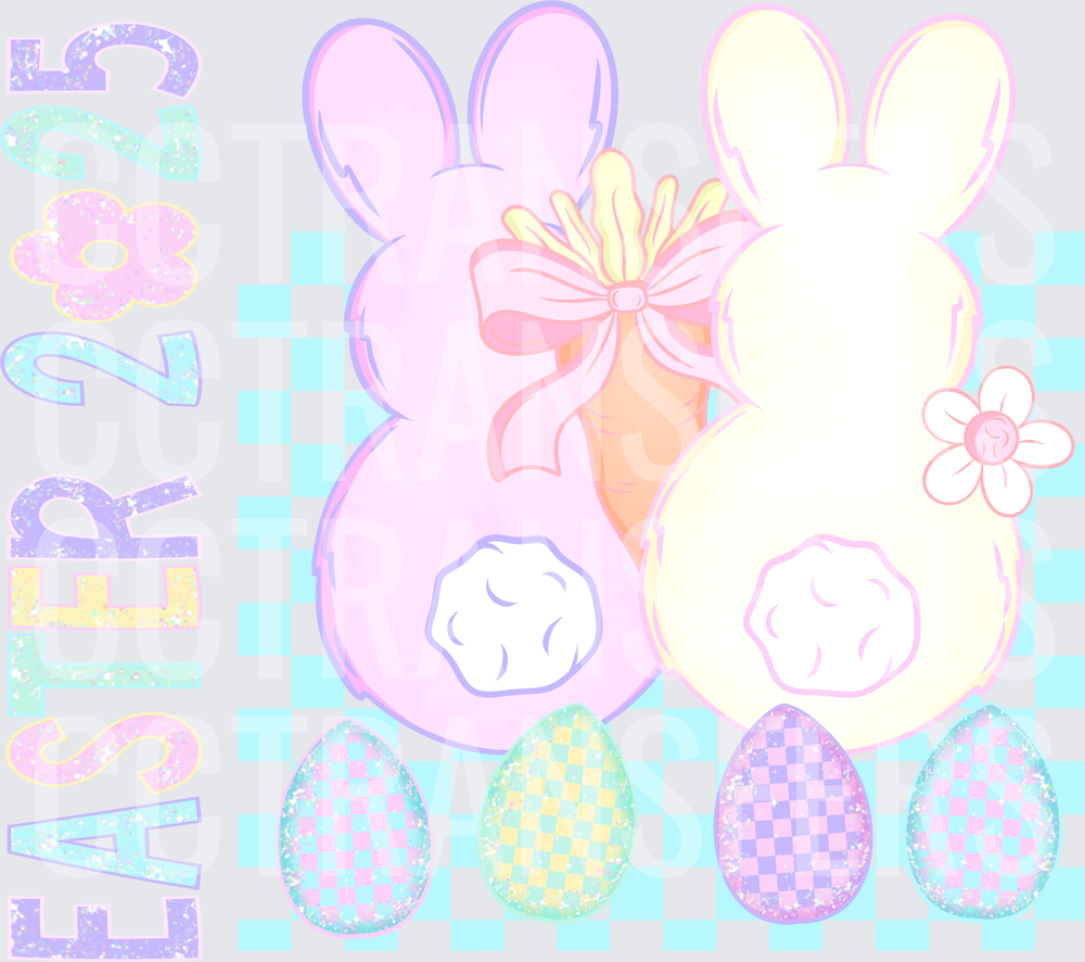 Easter 2025 Pastel Bunny Peeps Checkered Eggs Carrot (DTF)