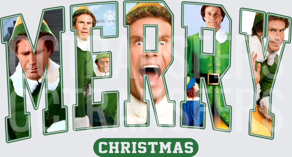 Merry Christmas Funny Elf Movie Collage Letter Design (DTF)
