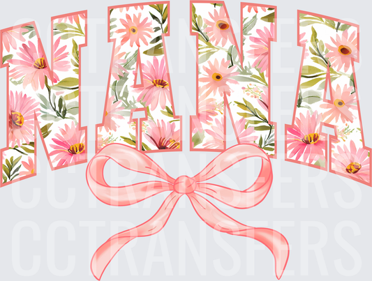 Nana Floral Daisy Letters Pink Coquette Bow (DTF)