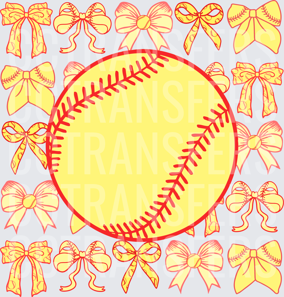 Softball Surrounded by Decorative Bows Border (DTF)