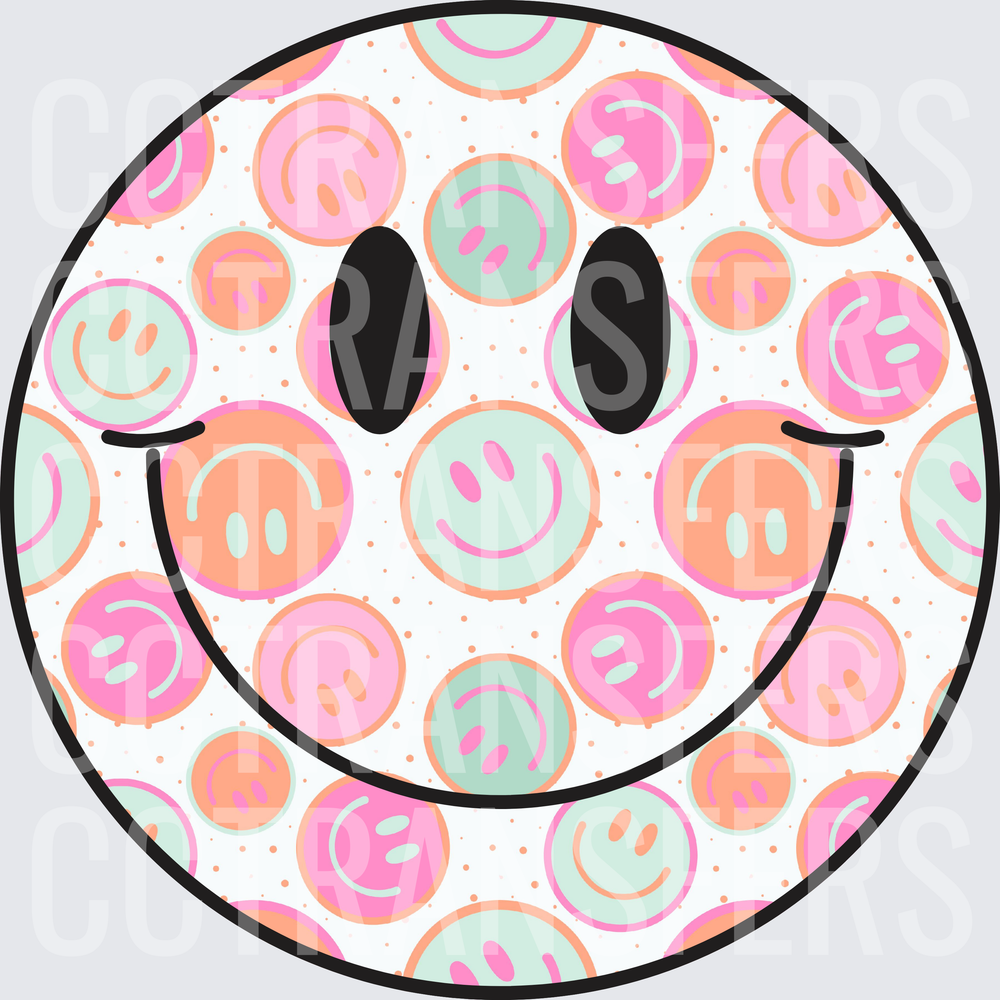 Pastel Smiley Face Pattern Happy Face Circle Design (DTF)