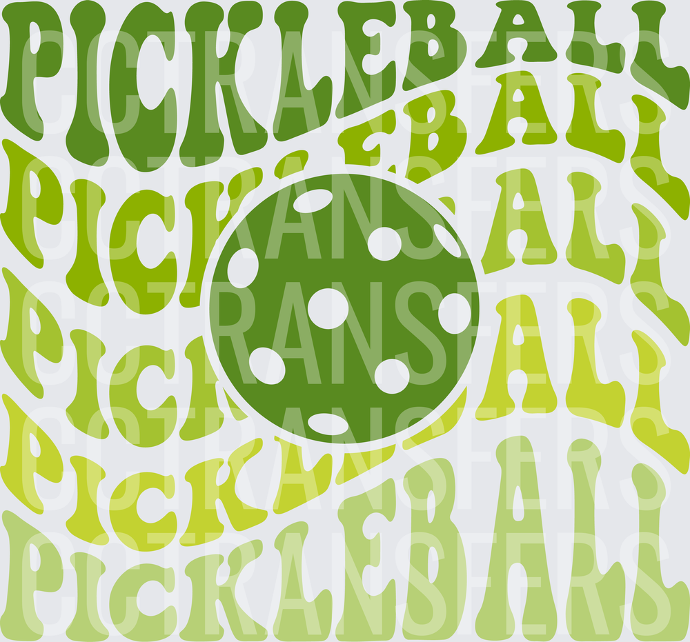 Retro Wavy Pickleball Text Stack with Green Ball (DTF)